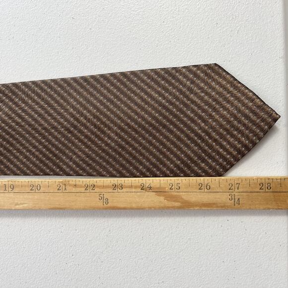 Versace Italy Silk Neck Tie Mens Handmade Brown Geometric Pattern - Picture 5 of 7